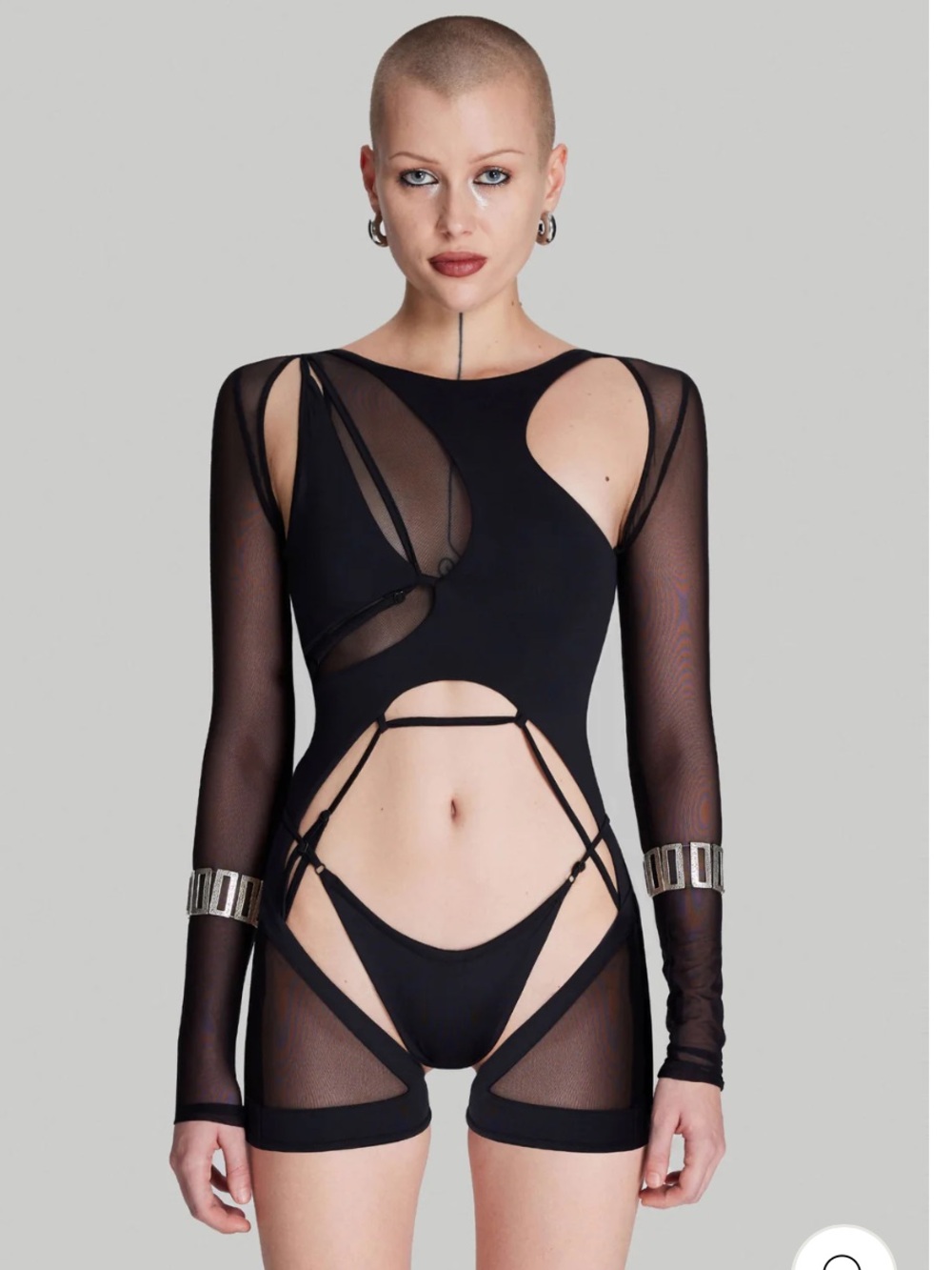 Women's Black Cutout Mesh Bodysuit by
